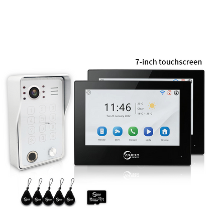 Anjielo 7/10 Inch 4 Wire WiFi Video Intercom System with 5-in-1 Unlock Fingerprint RFID Password App for Home Apartment