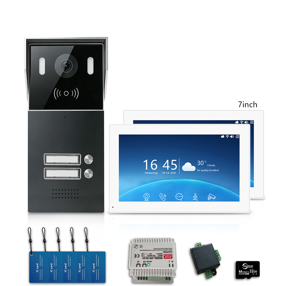 Anjielo 2-Wire Multi-Tenant Video Intercom System with Tuya App, 7/10-Inch Touch Screen, 2MP CMOS, IP65 Doorbell & 128GB TF Card
