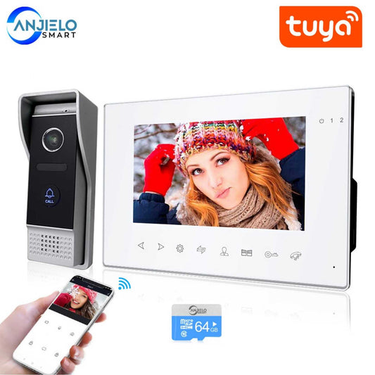 Tuya App Smart Home filaire 7 pouces système d'interphone vidéo 2 voies parler Support mot de passe carte RFID déverrouillage pour le contrôle d'accès à la maison 