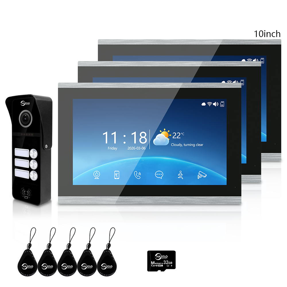 Anjielo Newest 4 Wire Video Door Phone Intercom System with Photo Frame Background Music for 2/3/4 Household