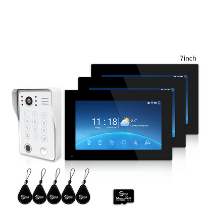 Anjielo 7/10 Inch 4-Wire Video Intercom System Photo Frame Video Doorbell, 5-in-1 Unlocking (Fingerprint/IC Card/Password/App/Key) with Motion Detection, Tuya APP Remote Control, IR Night Vision, for Apartment Villa Home