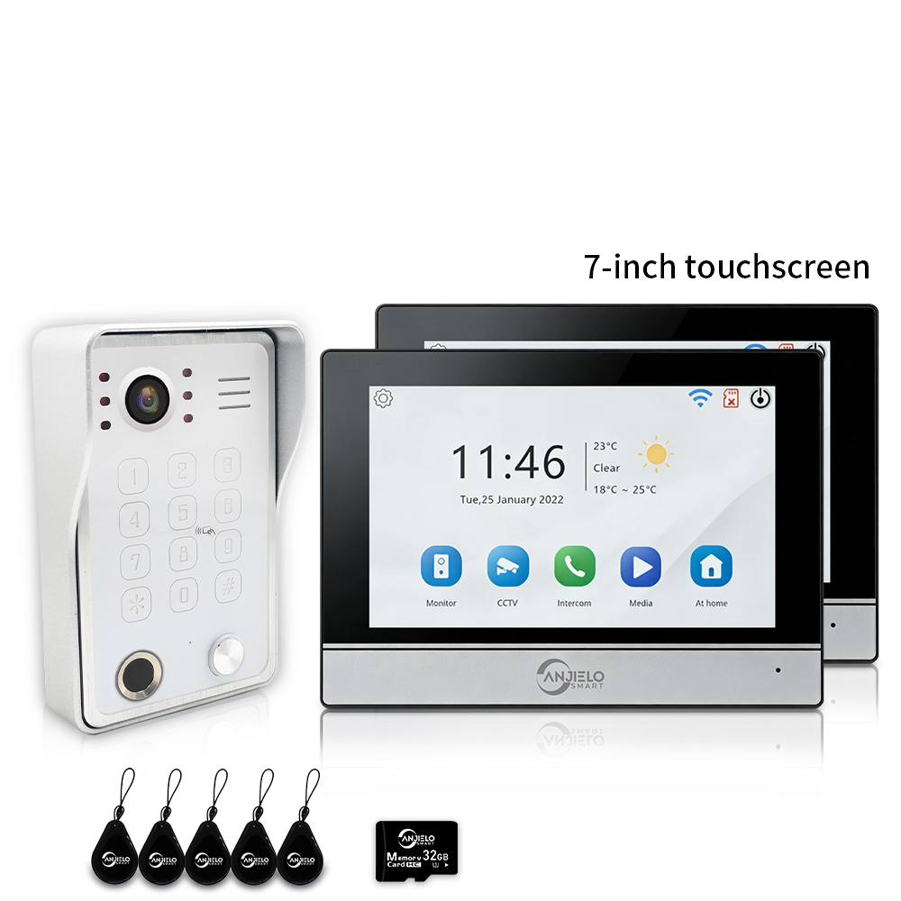 Anjielo 7/10 Inch 4 Wire WiFi Video Intercom System with 5-in-1 Unlock Fingerprint RFID Password App for Home Apartment