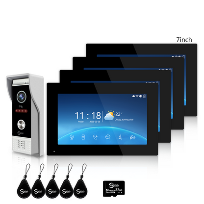 Anjielo 4 Wire 1080P Video Intercom System / 7/10 Inch Photo Frame Display, Infrared Night Vision WiFi Video Doorbell, Tuya Smart Doorphone RFID Access Control, 3-in-1 Unlocking (IC Card/Indoor Monitor/App) for Villa Apartment