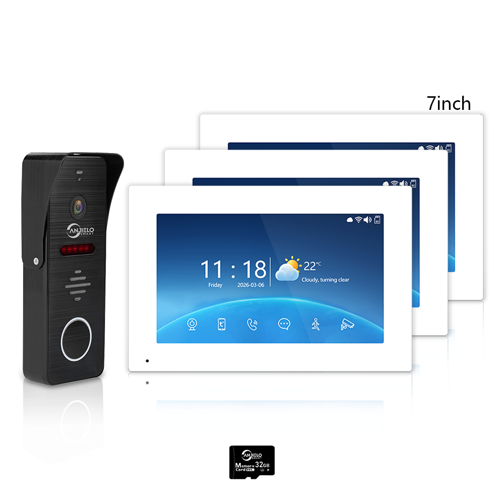 Anjielo 4-Wire 1080P Video Intercom — 7"/10" Touch Monitor, Photo Frame, Background Music, Motion Detection, 148° Wide Angle, 2-in-1 Unlock (Monitor/Tuya App) for Home Apartment