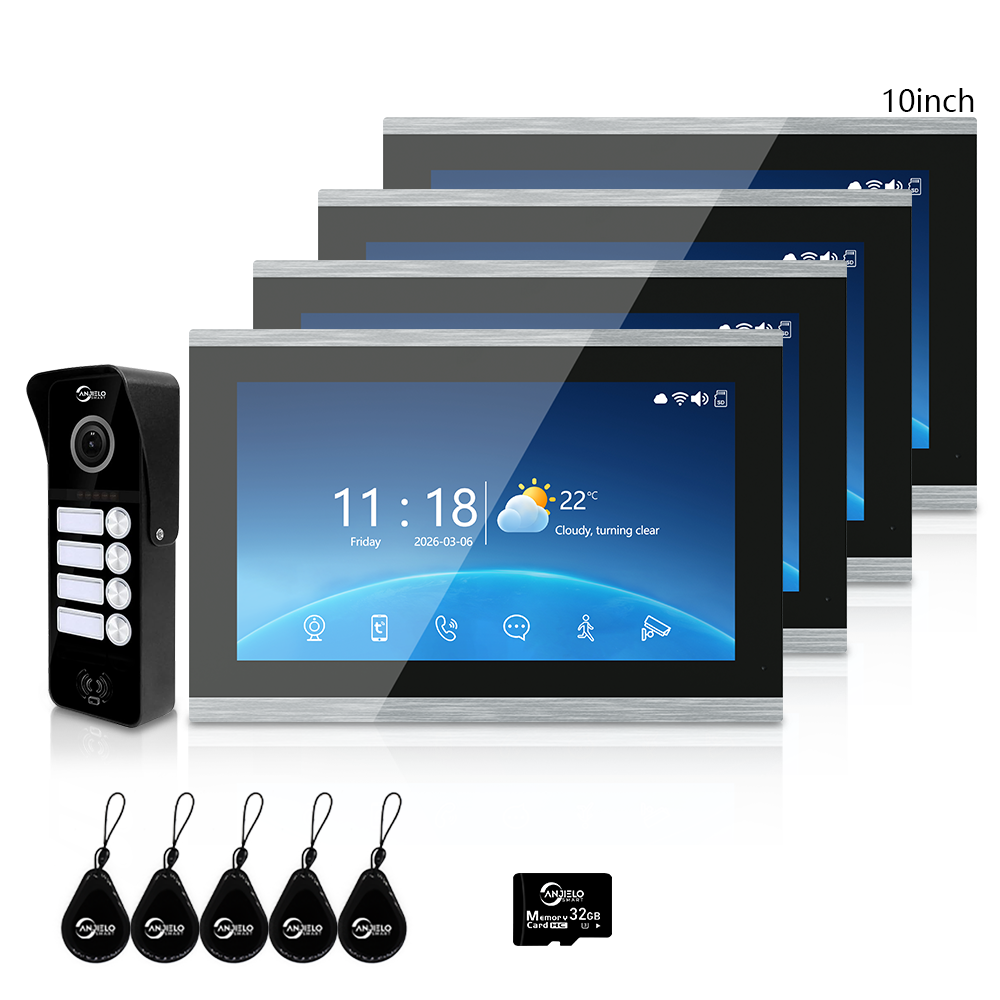 Anjielo Newest 4 Wire Video Door Phone Intercom System with Photo Frame Background Music for 2/3/4 Household