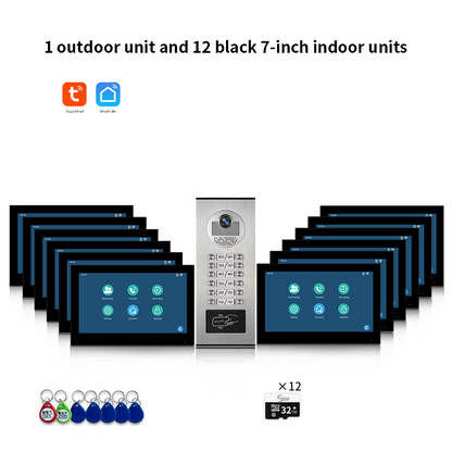 Anjielo Smart 1080P Tuya Smart Video Doorphone for Multi-Apartment Metal Doorbell Video Intercom System AHD 7inch Monitor