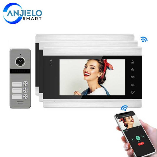 Smart Tuya WiFi Wired 1080P Video Door Phone Intercom System With 7 inch Moniter Motion Detection for Multi-Apartments Security