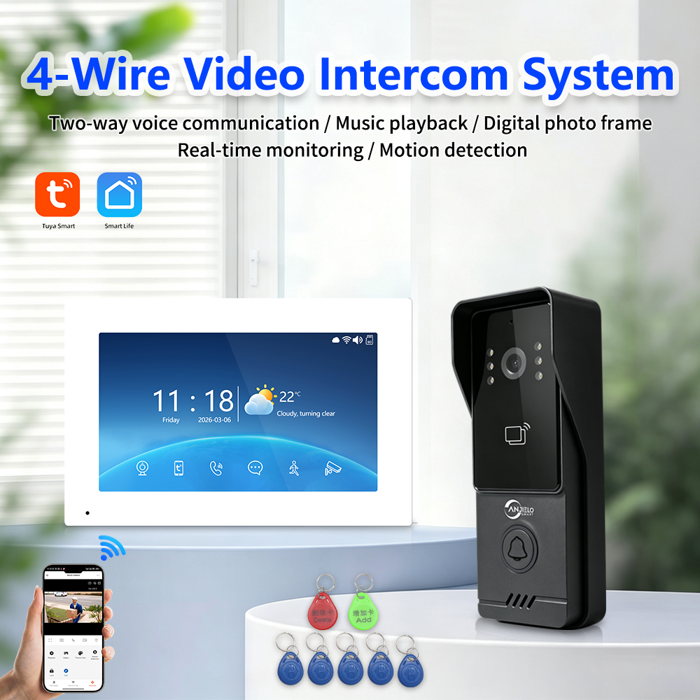 Anjielo Newest 4‑Wire Tuya Smart Life Video Intercom System 7/10 Inch Touch‑Screen 1080P IP65 Multi‑Monitor Doorphone for Villa & Apartment