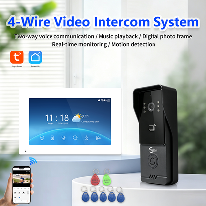 Anjielo Newest 4‑Wire Tuya Smart Life Video Intercom System 7/10 Inch Touch‑Screen 1080P IP65 Multi‑Monitor Doorphone for Villa & Apartment