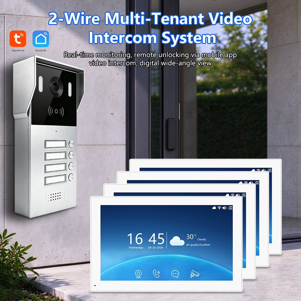 Anjielo 2-Wire Multi-Tenant Video Intercom System with Tuya App, 7/10-Inch Touch Screen, 2MP CMOS, IP65 Doorbell & 128GB TF Card