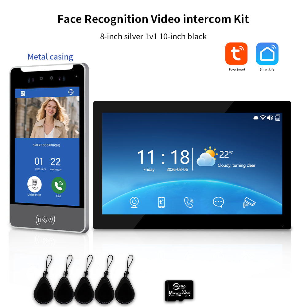 Anjielo IP Video Intercom System with AI Face Recognition, Tuya Smart WiFi, 5-in-1 Unlock, 1080P HD Night Vision & Multi-Story Villa Access Control for Apartment & Building Security
