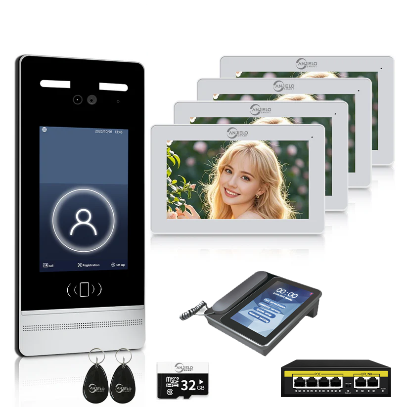 Tuya Smart Video Intercom System 6 Units 7 Inch IP Video Intercom Phone for Apartment Building Security Home Access Control System with Number Keypad and IC Card and Work for 1 -9999 Individual Units