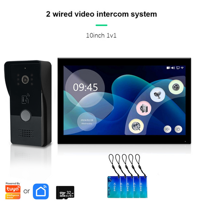2 Wire Door Intercom System Tuya Smart Home Wifi 1080P Camera Doorbell With RFID Card Unlock 7 Touch Screen Security Protect