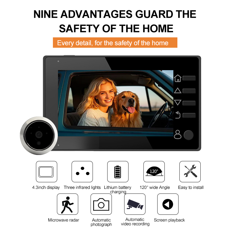 Anjielo 4.3-Inch Video Intercom Supports Multiple Languages Has Motion Detection Can Take Photos And Record Videos And Is Equipped With An Alarm Cat Eyes