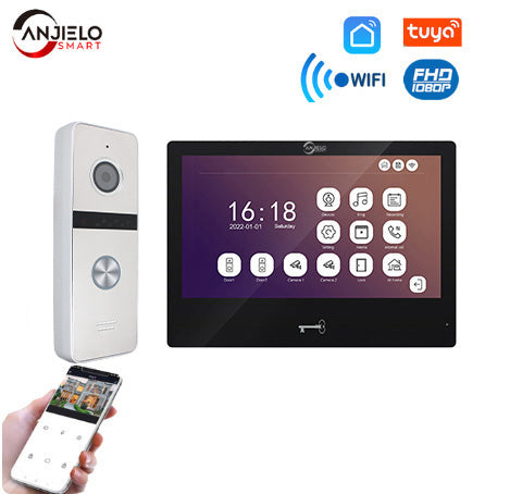AnjieloSmart 10 inch Touch Monitor with Night Vision Doorbell Camera Video Intercom For Home Safety