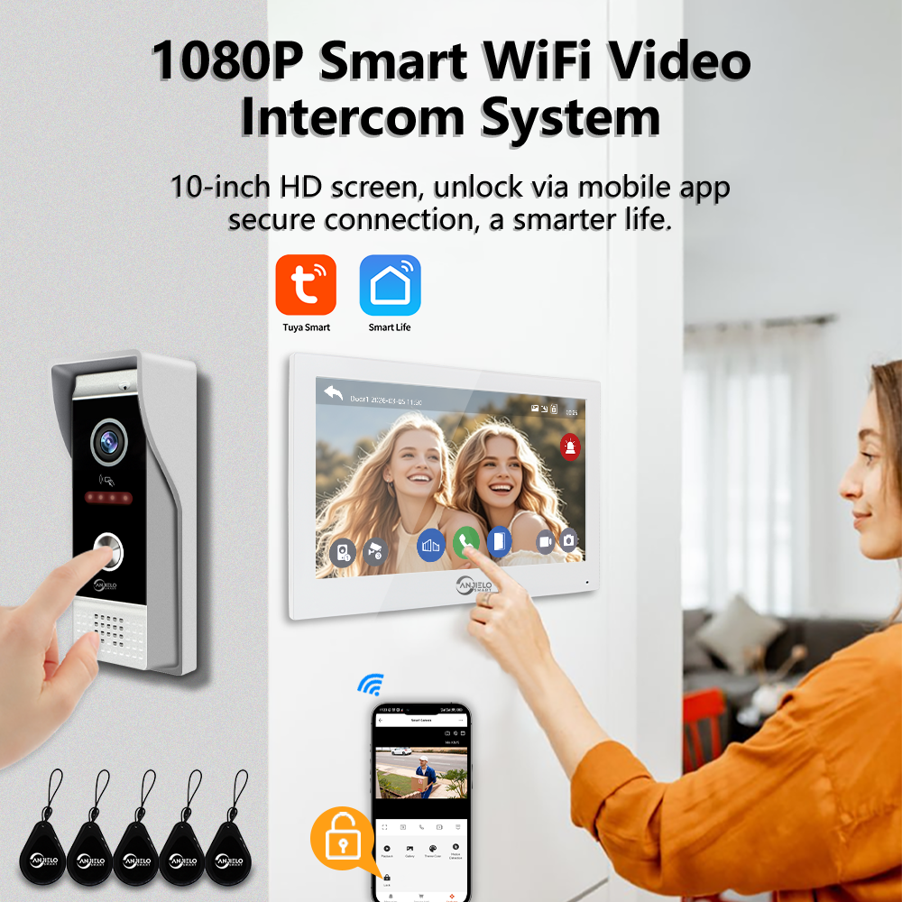 Anjielo 7/10 Inch 1080P Smart WiFi Video Intercom System with Tuya App 3-in-1 Unlock Motion Detection Alarm for Home Apartment