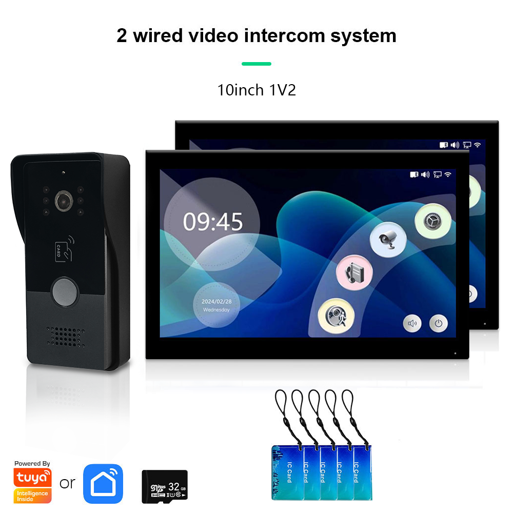 2 Wire Door Intercom System Tuya Smart Home Wifi 1080P Camera Doorbell With RFID Card Unlock 7 Touch Screen Security Protect