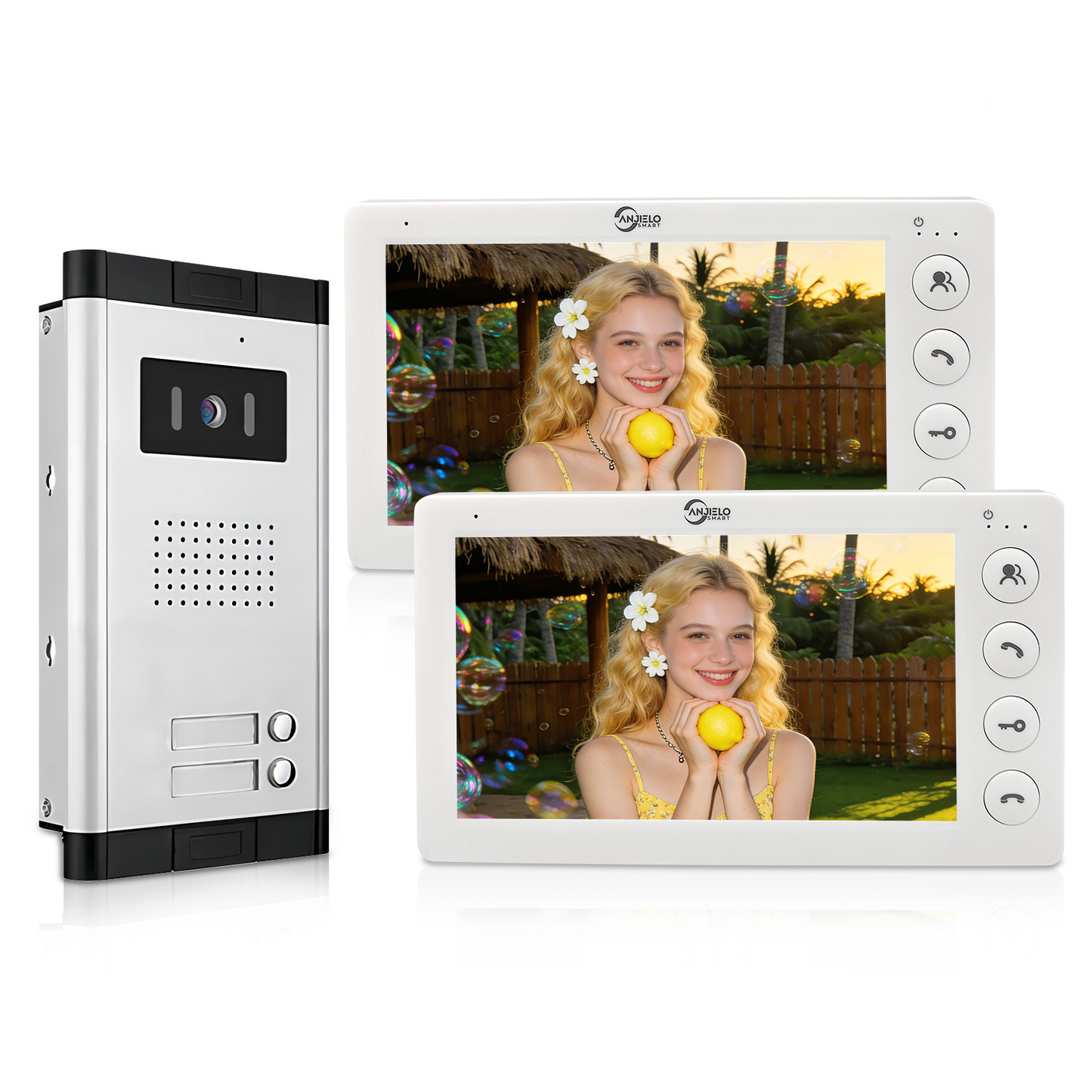Anjielo 4 Wired Video Doorphone Intercom 7 Inch Monitor Video Door Intercom for 2/3/4/5/6/8/10/12 Multi-Units Video Doorbell by IC Card to Unlock
