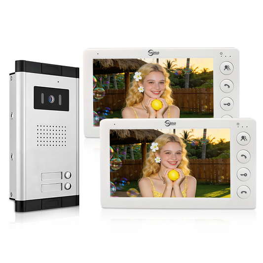 Anjielo 4 Wired Video Doorphone Intercom 7 Inch Monitor Video Door Intercom for 2/3/4/5/6/8/10/12 Multi-Units Video Doorbell by IC Card to Unlock