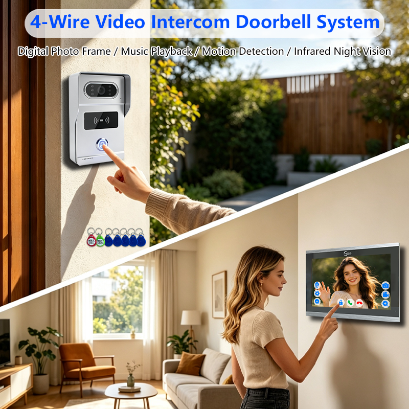 Anjielo Smart Video Intercom Doorbell System 4-Wire 7″/10″ Touch Screen, Tuya App, Motion Detection, Two-Way Audio, Digital Photo Frame & Music Playback