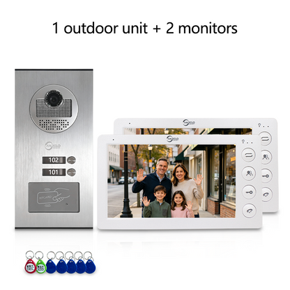 Anjielo 7 Inch Wired Multi Family Video Intercom System 2-12 Units Apartment Building Door Phone with RFID Unlock IP65 Waterproof Outdoor Station