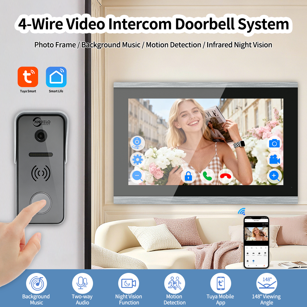 Anjielo 4 Wire 7/10 inch Motion Detection Video Intercom System With Photo Frame With Infrared Night Vision for Villa