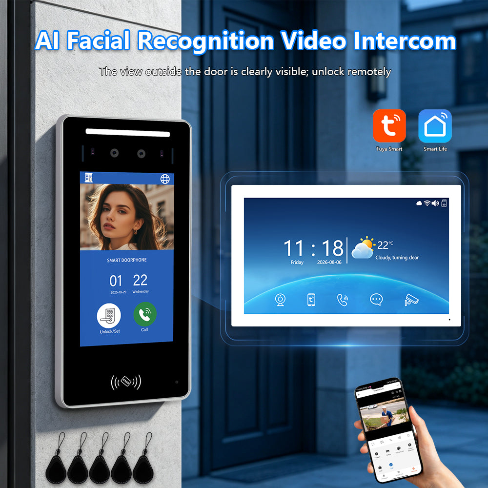 Anjielo IP Video Intercom System with AI Face Recognition, Tuya Smart WiFi, 5-in-1 Unlock, 1080P HD Night Vision & Multi-Story Villa Access Control for Apartment & Building Security