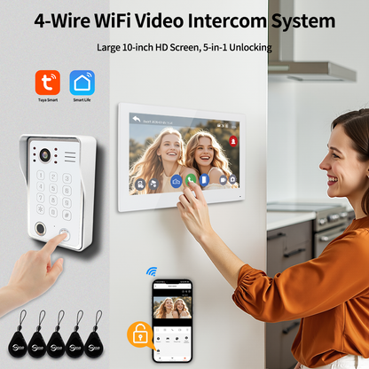 Anjielo 7/10 Inch 4 Wire WiFi Video Intercom System with 5-in-1 Unlock Fingerprint RFID Password App for Home Apartment