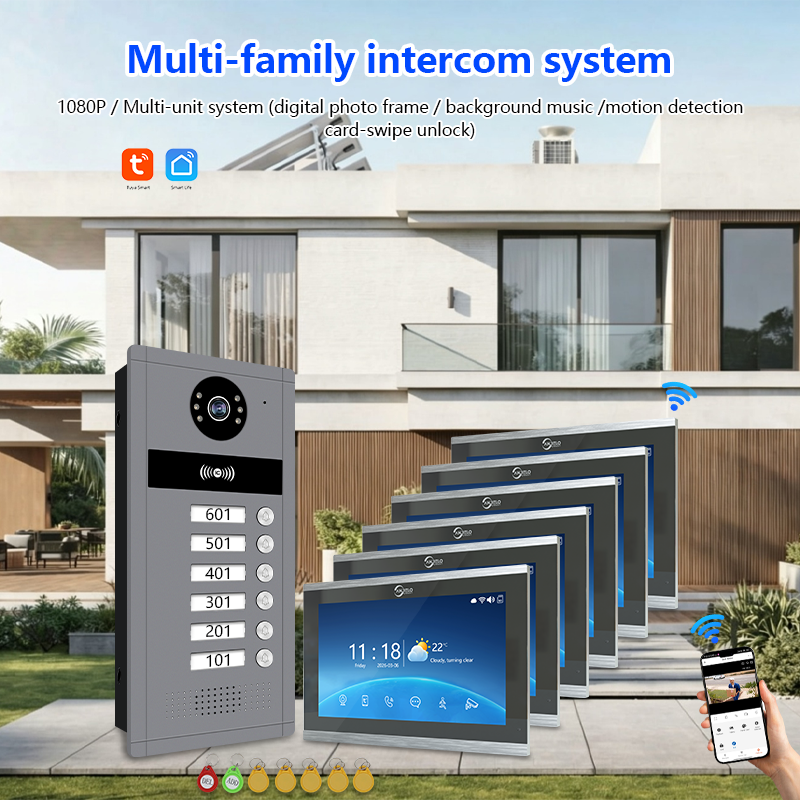 Anjielo 7/10 Inch WiFi Smart Video Doorbell Multi‑Family Apartment Intercom System Two‑Way Audio & Remote Unlock Digital Photo Frame & Background Music Tuya App Control IP65 Weatherproof