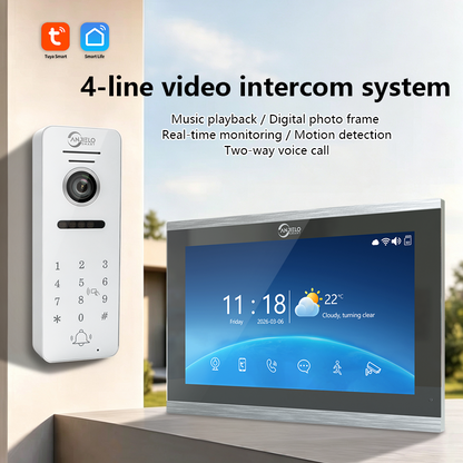 4-Wire Tuya Smart Video Intercom System 10 Inch Indoor Monitor Wired Doorbell with PIR Motion Detection Two-Way Audio Remote Mobile App Unlock for Home Villa Security