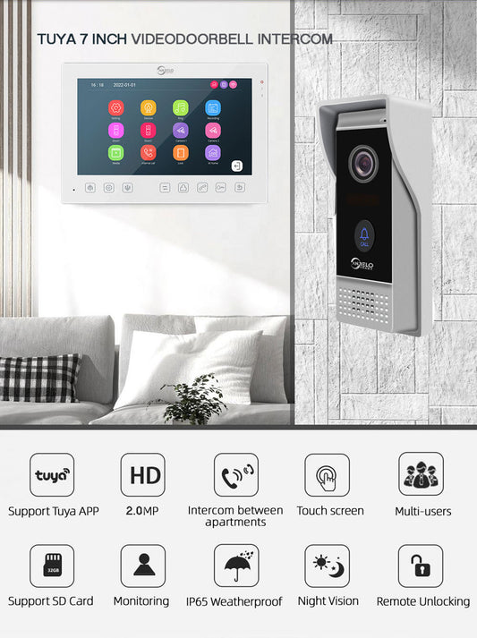 Latest Tuya Smart Home Video Intercom System 1080P Wide View Angle Wired 7 lnch Screen Monitor Night Vision For Home