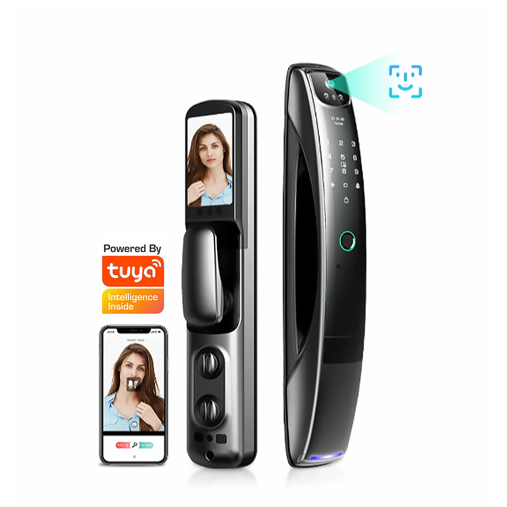 AnjieloSmart Wifi TuyaAPP Face Recognition with Digital Viewer/Camera Fingerprint Smart Door Lock Face Recognition Lock