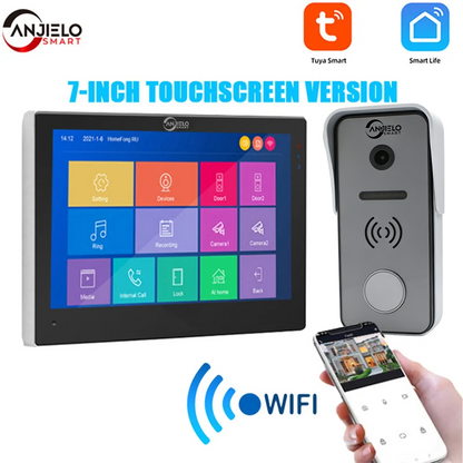 Anjielo Smart 7 Inch Touch Screen Video Doorbell | 1080P Wide Angle Camera for Apartment Villa Home Security