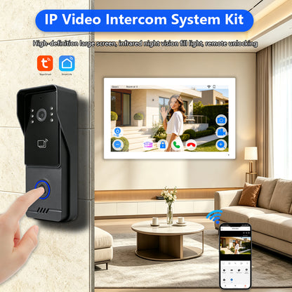 Anjielo IP Video Intercom System with High-Definition Large Screen & Infrared Night Vision Fill Light – Tuya App, 7/10.1-Inch Touch Screen, RFID Unlock for Multi-Story Villas