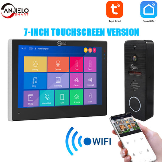 Tuya 7 Inches Video Doorbell Touch Screen Smart Home Video Intercom System WiFi Entry Access with 1080P Doorbell Camera For Home Villa