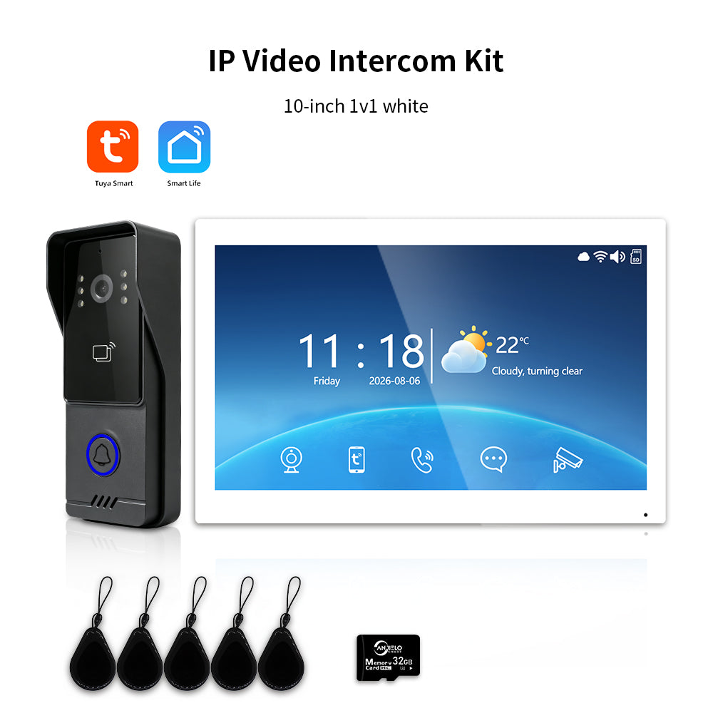 Anjielo IP Video Intercom System with High-Definition Large Screen & Infrared Night Vision Fill Light – Tuya App, 7/10.1-Inch Touch Screen, RFID Unlock for Multi-Story Villas