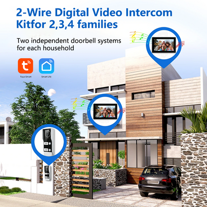 Anjielo 2 WIre Video Intercom Systems with 7/10 inch Video Monitor Video Doorbell VIdeo Doorphone Intercom for 1/2/3/4 Household