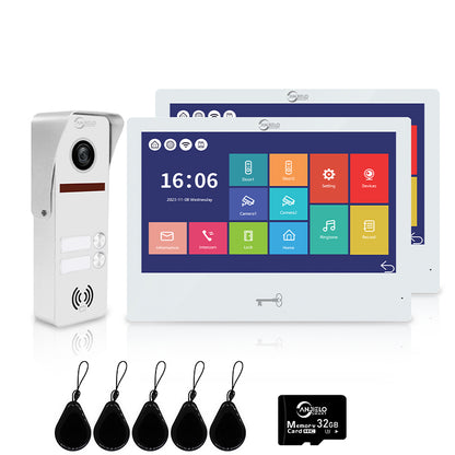 Anjielo 4-Wire Tuya Video Intercom System with Motion Detection, 10-Inch Touch Screen, 4-Indoor Monitor Kit for 2/3/4 Household Apartment Villa
