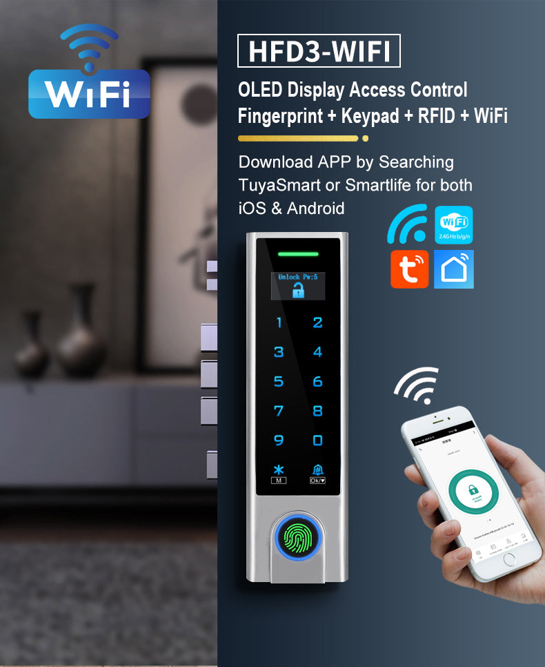 Tuya WiFi Access Control Keypad with Fingerprint, Mifare RFID Card & IP66 Metal Case – 10,000 Users Keyless Door Entry System