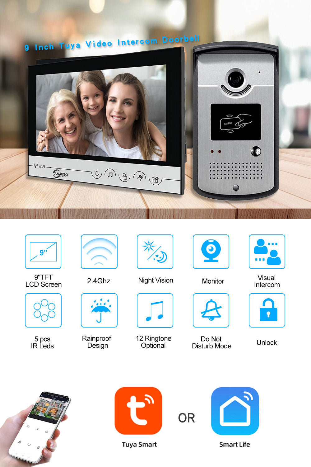 Tuya Smart Home 9 Inch Wifi Door Phone Video Intercom In Private House With RFID Unlock Door Entry