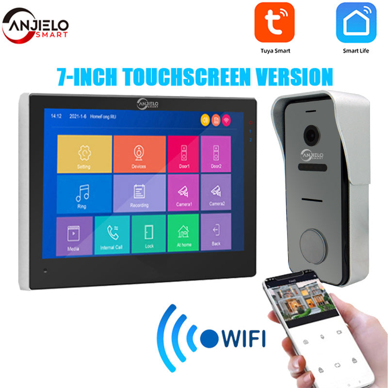 Anjielo Smart 7 inch Touch Screen with 1080P Wide Angle Video Doorbell Camera For Apartment Villa Home