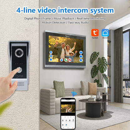 Anjielo 4-Wire Smart Video Intercom Doorbell System – 7″/10″ Touch Screen, Tuya App, Motion Detection, Two-Way Audio, IP65 Weatherproof for Home/Apartment