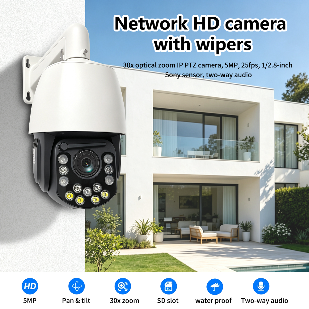 Anjielo 5MP 30X Optical Zoom AI PTZ Speed Dome Camera 1/2.8" Sony Sensor POE+DC12V Two-Way Audio IP66 Weatherproof
