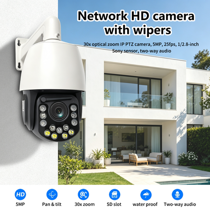 Anjielo 5MP 30X Optical Zoom AI PTZ Speed Dome Camera 1/2.8" Sony Sensor POE+DC12V Two-Way Audio IP66 Weatherproof