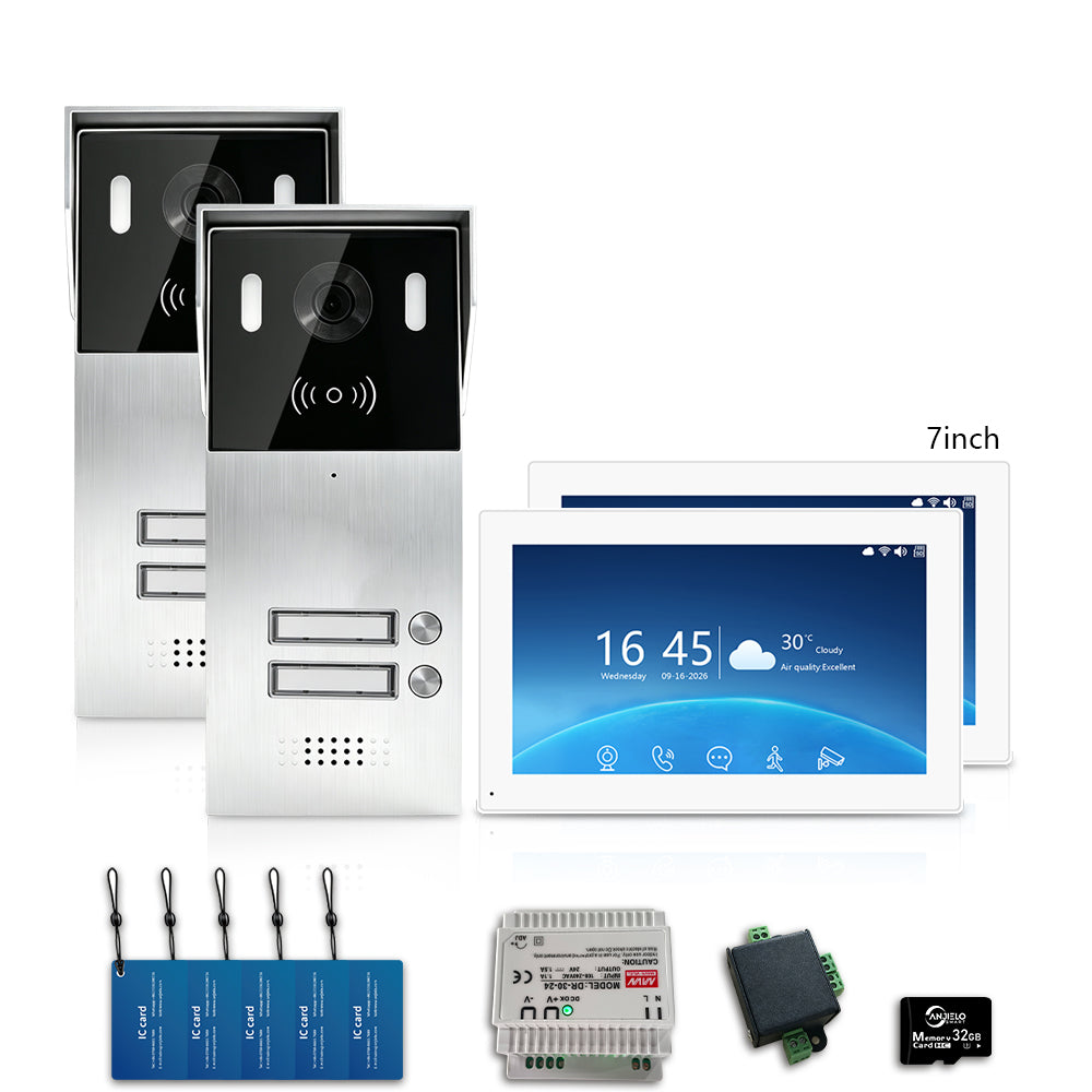 Anjielo 2-Wire Multi-Tenant Video Intercom System with Tuya App, 7/10-Inch Touch Screen, 2MP CMOS, IP65 Doorbell & 128GB TF Card