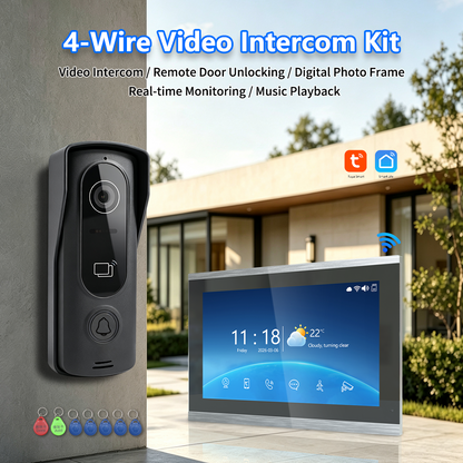 Anjielo 4-Wire Video Intercom Kit with Tuya Smart WiFi, 1080P HD Night Vision Camera, 7/10-Inch Touchscreen Monitor, Remote Unlock, Motion Detection & IP65 Waterproof for Home, Apartment & Villa Security