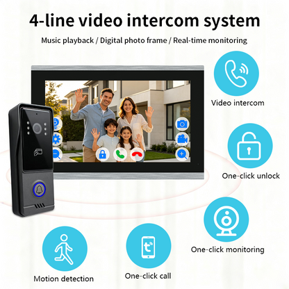 Anjielo 4‑Wire Tuya Video Intercom System, 7"/10" Touch Monitor, RFID Card Unlock, IP65 Wired Video Doorbell for Villa Apartment Home Security