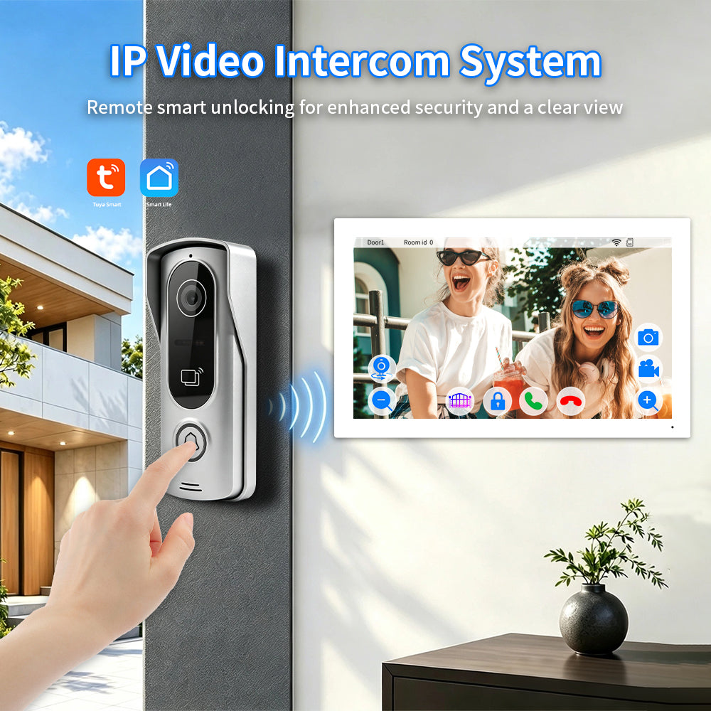 Anjielo IP HD Video Intercom System with Tuya App – 7/10.1-Inch Touch Screen, AHD 2.0MP Camera, RFID Unlock for Villa & Apartment
