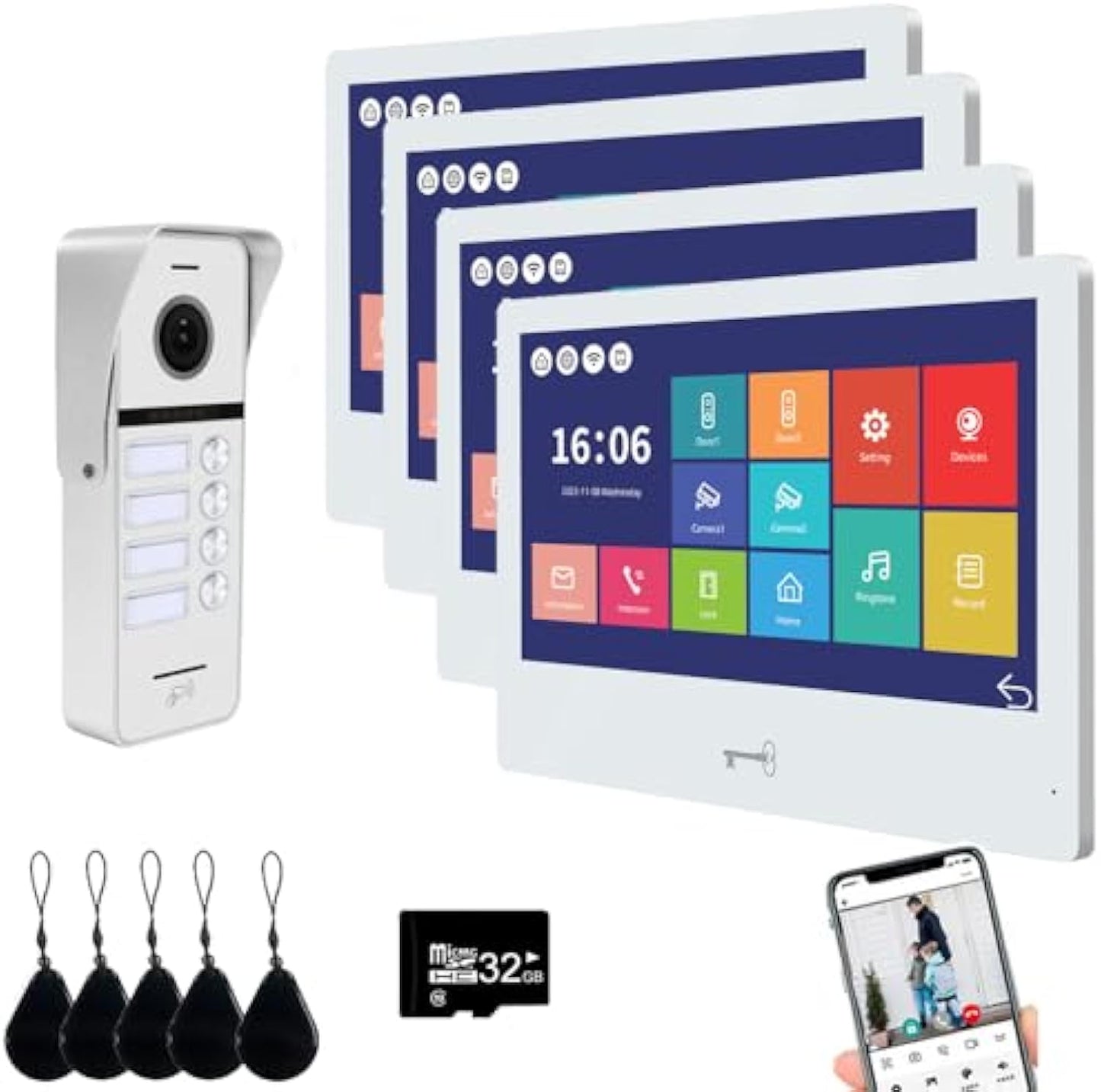 Anjielo Smart Wired Video Doorbell Apartment Intercom System Multiple Units Touch Monitor Wireless WiFi 1080P Camera Mobile Kit Support Real-time Monitoring