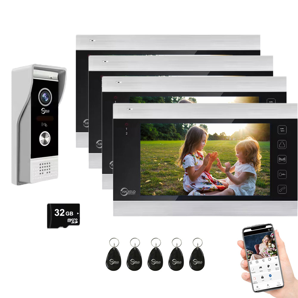 Anjielo 4 Wire Video Intercom System Video Doorphone Motion Detection Night Vision for Villa